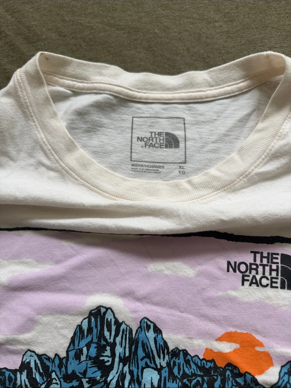 The North Face White Long-Sleeve Tee with Colorful Mountain Graphic
